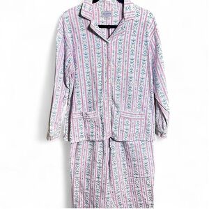 100% Cotton Flannel Pajamas White with Baby Pink and Blue Ditzy Floral Stripes